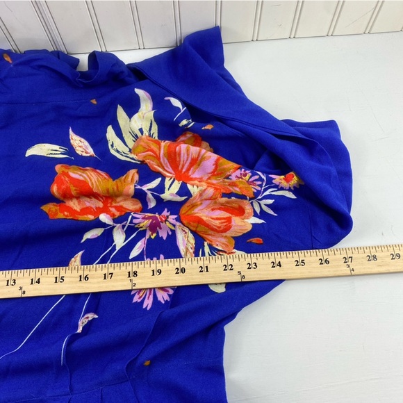 Free People Sz M Jemma Vibrant Blue Floral Open Back Tie Neck Mini Dress - Picture 11 of 14